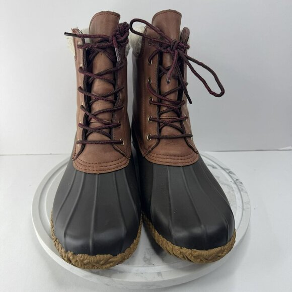 Tommy Hilfiger TwRussel Leather & Rubber Duck Boots Size 11 Brown Blue Womens - Picture 3 of 8